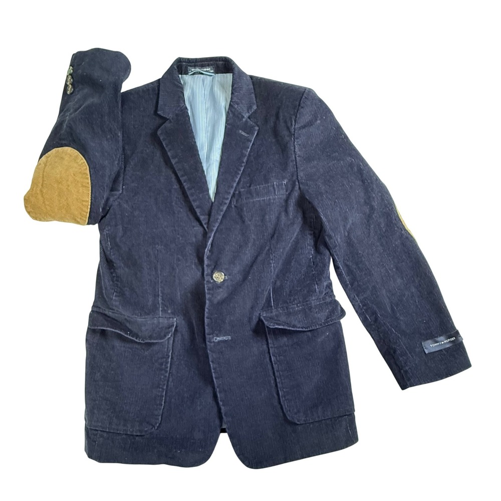 Tommy Hilfiger Corduroy‎ Blazer Jacket Boys Medium Navy Blue Elbow Patch Preppy